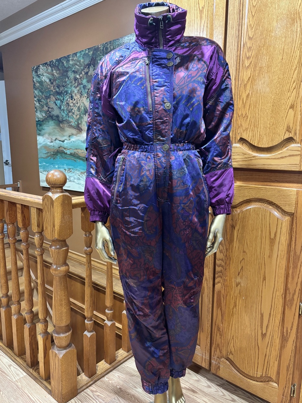 Vintage 80’s-90 Obermeyer Purple Paisley One-Piece SKi/winter Jumpsuit